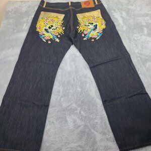 Vintage 2000's Denim Jeans‎ with Rhinestone Skull Decals Size 38 EUC